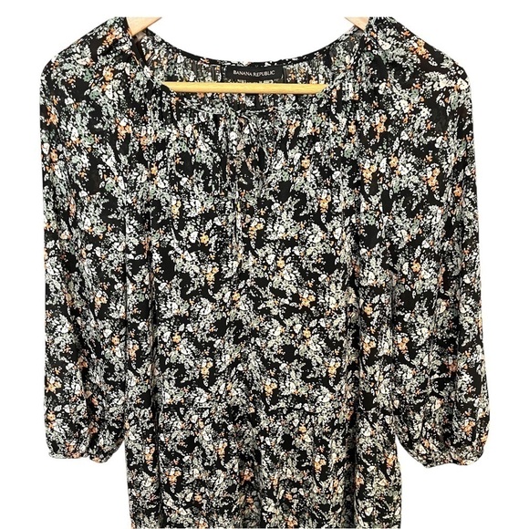 Banana Republic Dark Ditsy Floral Floaty Tiered Dress with Three Quarter Sleeves - Picture 14 of 16